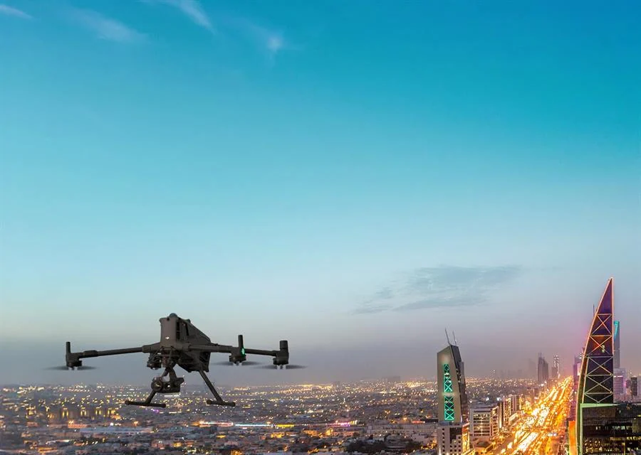 Drone survey over Riyadh skyline